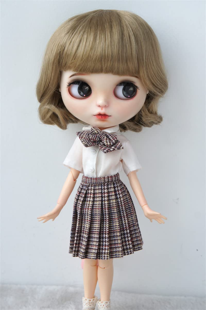 Blythes Wig JD190 10-11inch 26-28cm Short Wave Cut Synthetic Mohair BJD Doll Wigs (L.t Brown sm4B)