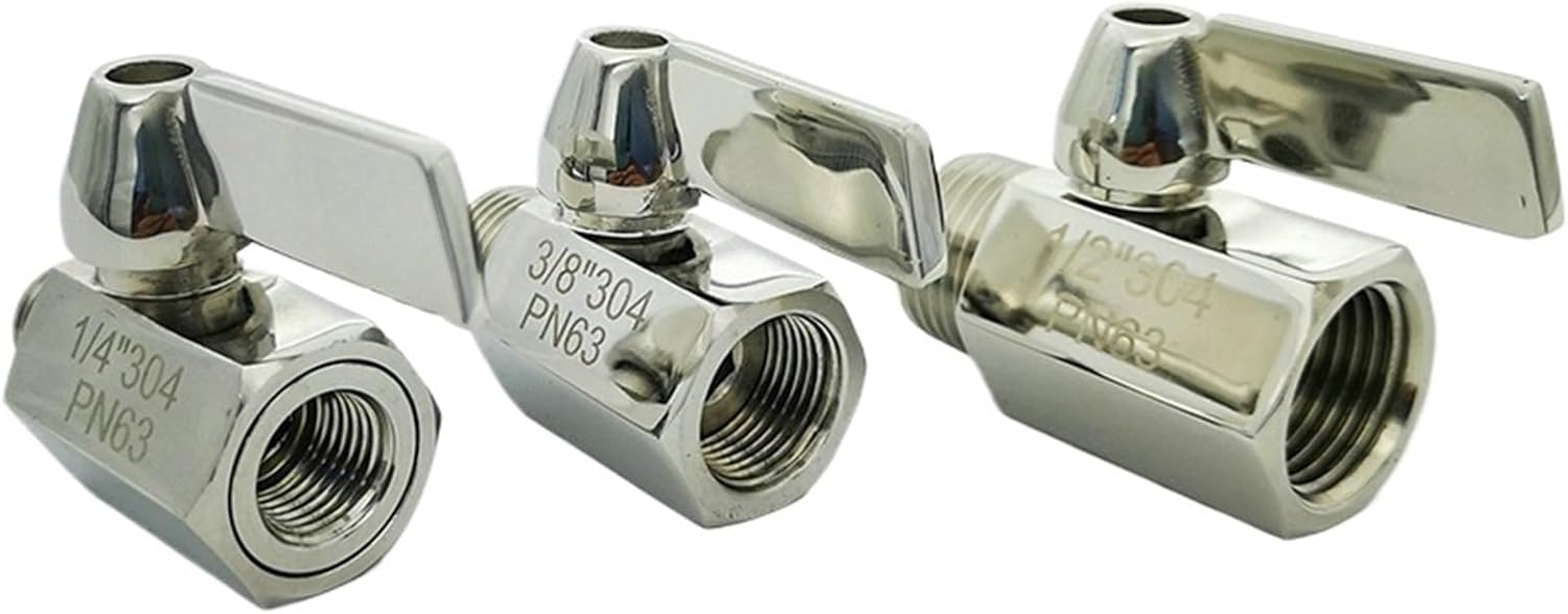 Stainless Steel Handle Mini Ball Valve Double Inner Wire Double Outer Wire Inner Outer Wire Thread Miniature Water Valve Switch(1/8 Inch)