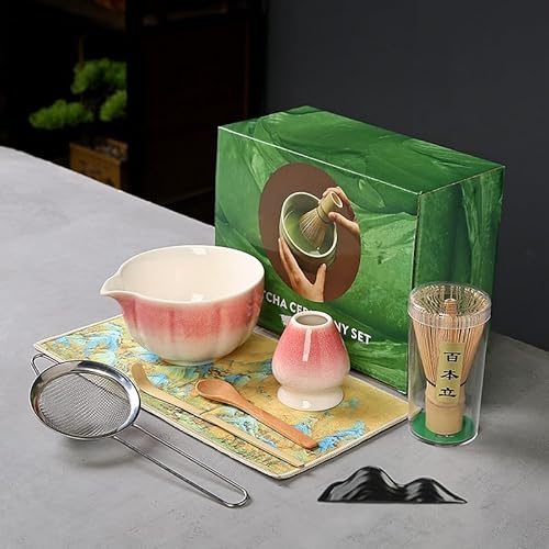 GOEDCH Juego de matcha: juego de té matcha rosa de 7 piezas, juego de ceremonia matcha con escoba matcha, cuenco de matcha, filtro de matcha, tamiz de filtro de matcha, chasen, cuchara de matcha y