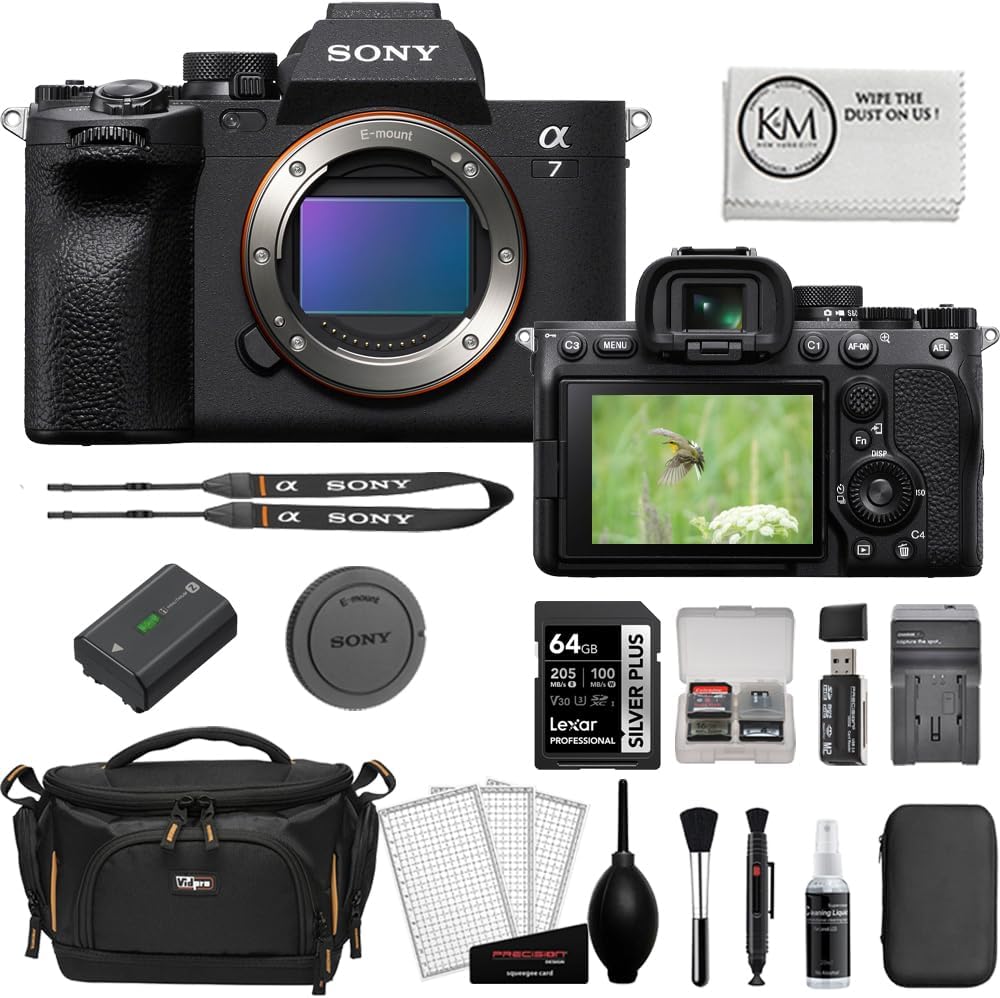 Alpha a7 IV Mirrorless Camera Body Bundled with 64GB Memory Card + Camera Case + Cleaning Kit + Memory Card Case + Card Reader + Screen Protectors + Battery Charger + Cloth (9 Items)