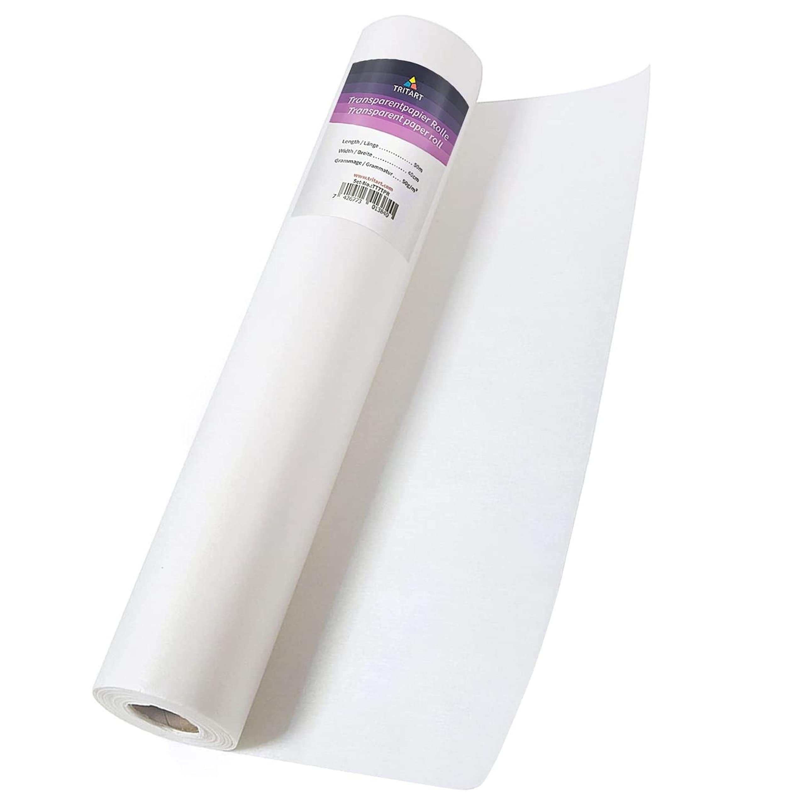 White Tracing Paper Roll for Sewing, Art & Crafts - 40cm x 50m - 50 g/m² Paper Roll for Ink, Pencil and Markers - Pattern Paper for Dressmaking & Drafting