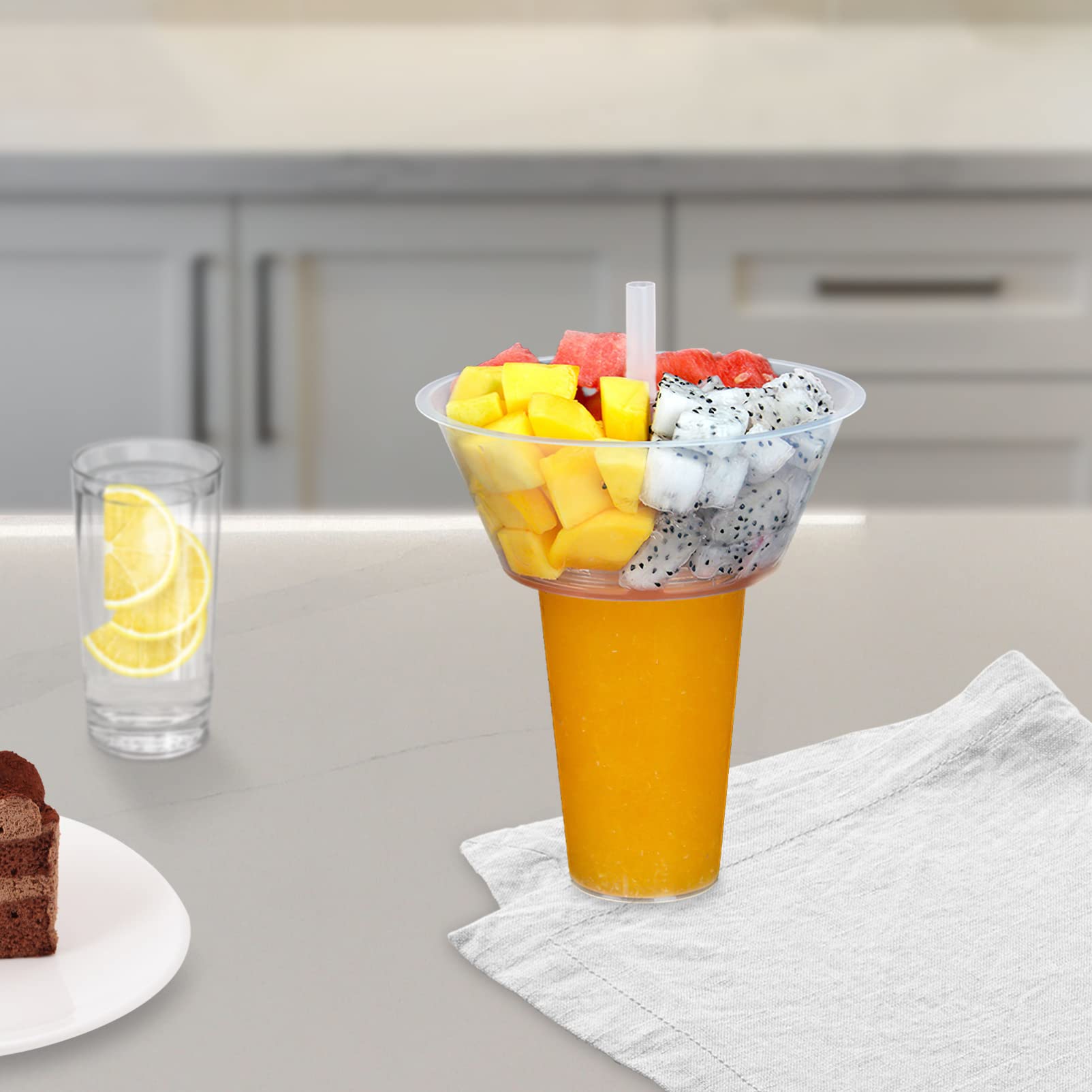 BESTonZON Smoothie Cup 5 Sets Tumbler and Snack Bowls All-in-one Combo Plastic Combined Snacks Holder French Fries Container Beverage Cups for On-the- Coffee Cup