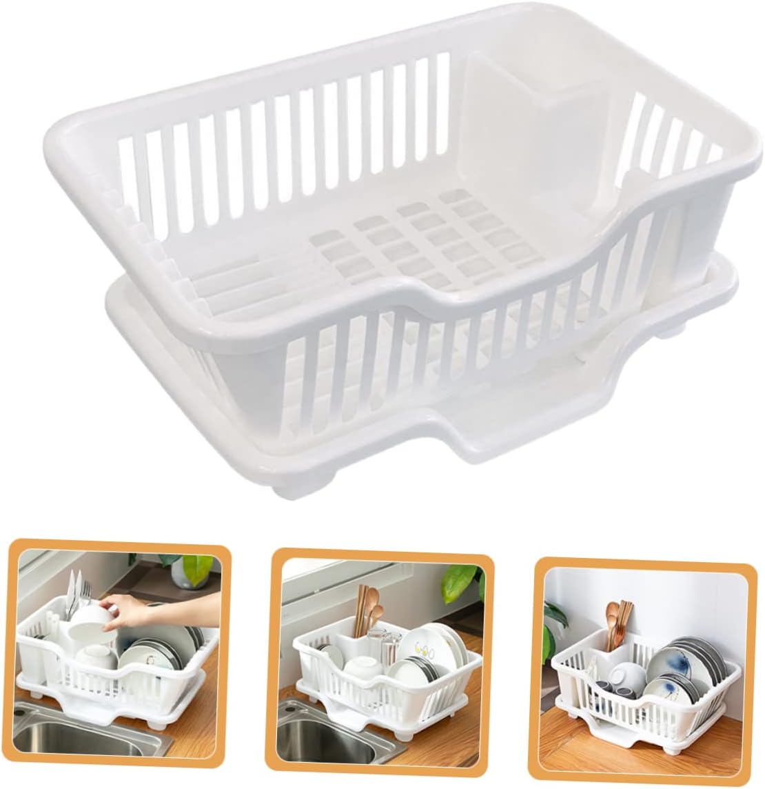 Multi-Function Tableware Rack Dish Drying Rack for Kitchen Countertop Dish Drainer Storage White