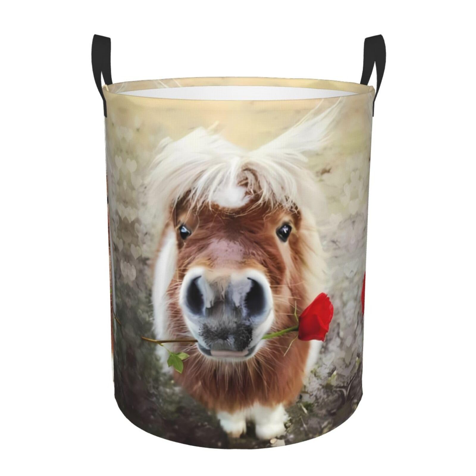 S Circular Hamper Horse and rose Print for Dirty Clothes