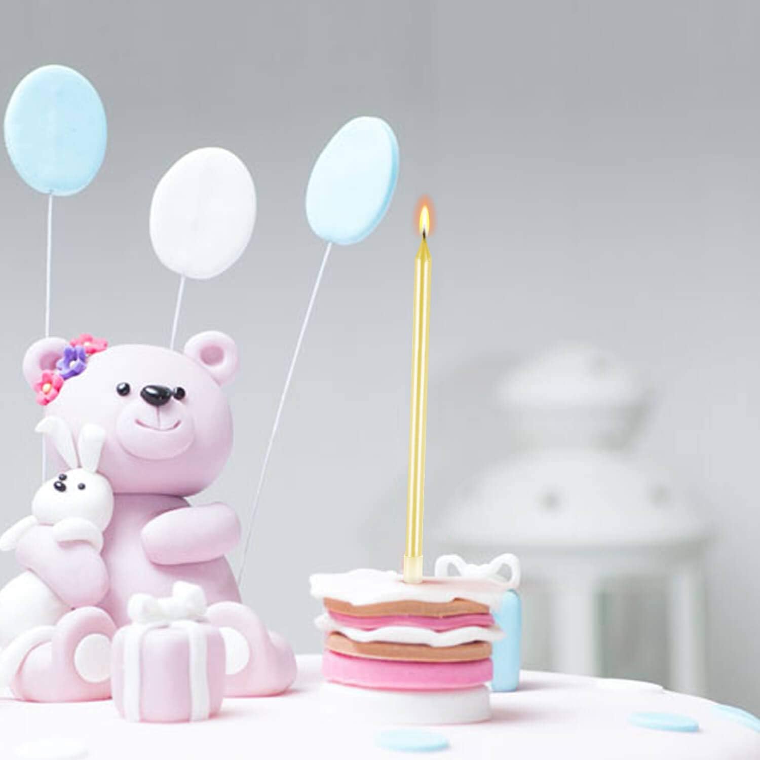 Beanlieve 24 Count Birthday Candles - Long Thin Cake Candles Slow Burning Candles for Birthday, Wedding, Lucky Party Decoration (Gold) : Home & Kitchen