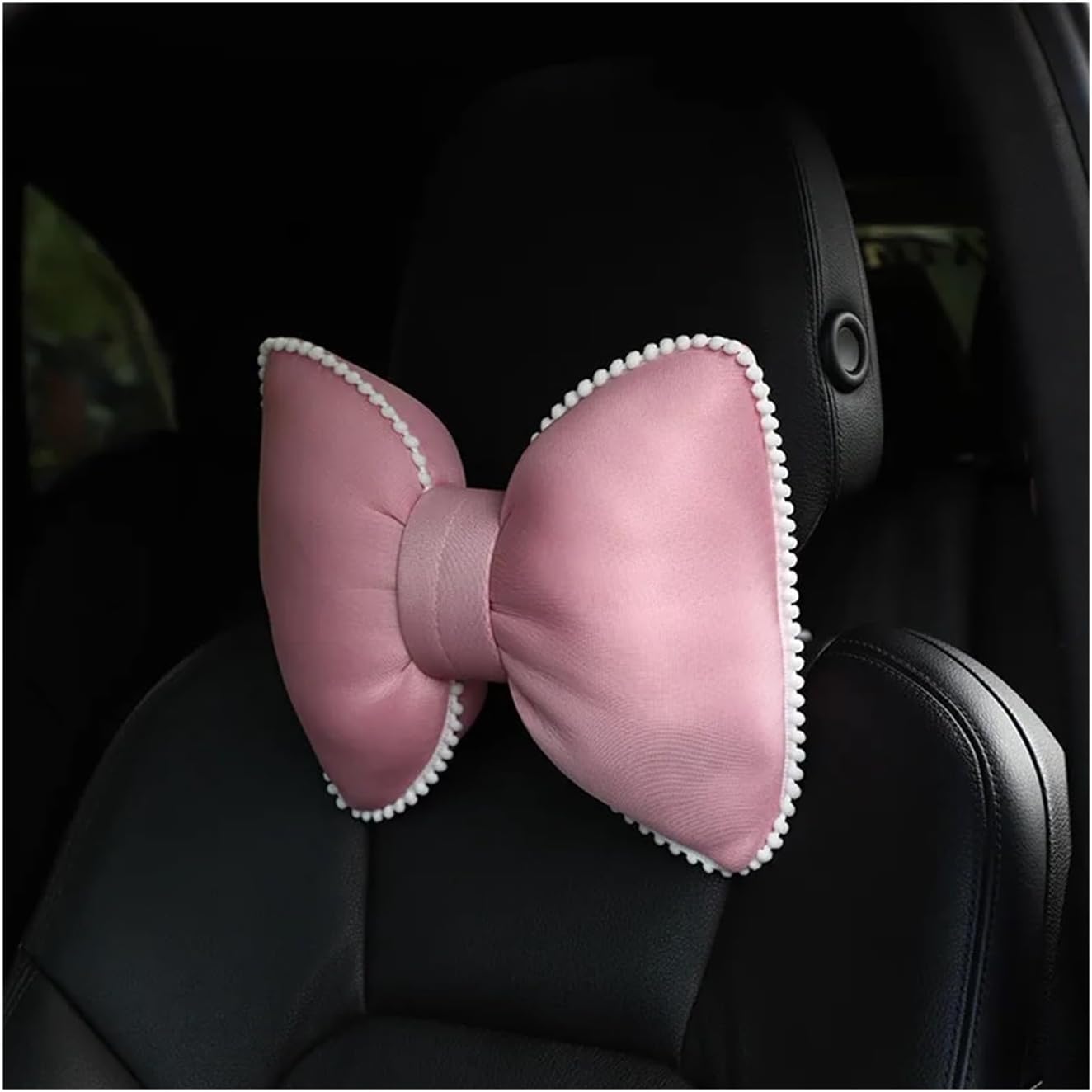 Bow tie car headrest, waist support, car plush headrest, neck protection, car accessories(Ice Pink Headrest)