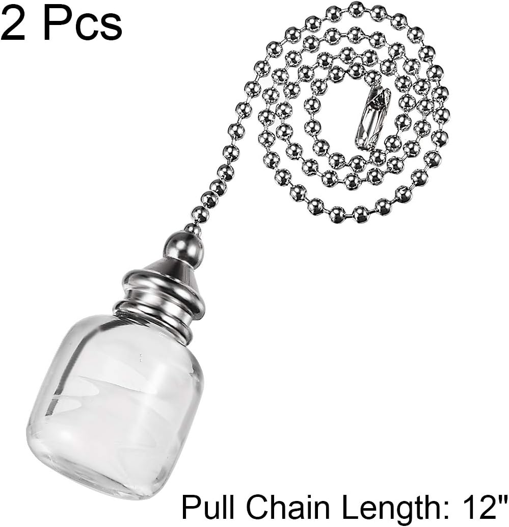 uxcell Clear Glass Cube Pendant 12 inch Brushed Nickel Pull Chain Extension Beaded Pulling Chain for Lighting Fans Pack of 2