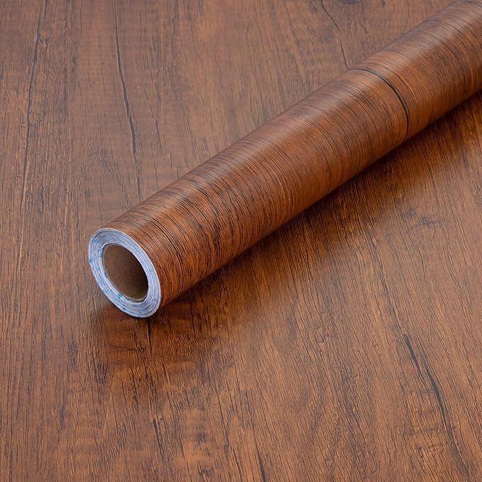 Image of HOME13 Self Adhesive Wood Vinyl Wallpaper Waterproof Old Furniture for Wall, Wall Stickers Door Wardrobe Desktop (Brown Texture Wood, 12X50 in)
