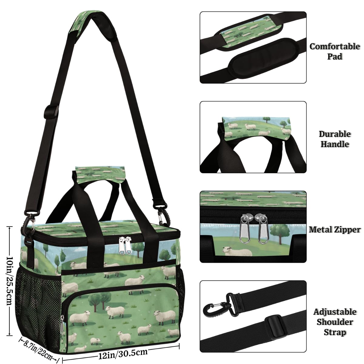 Sheeps on Hillside Meadow Insulated Picnic Backpack Lunch Box for Women Men Picnic Basket Tote Lunch Bag Picnic Bag Portable Lunch Bags for Picnic, Beach, Work, Trip,Office, Camp Herd Sheep