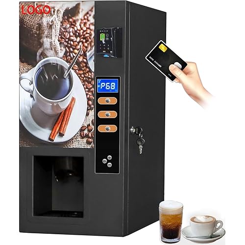 Coffee Vending Machine Coffee Maker with Credit Card Reader, Smart Commercial Coffee Machine 3 Flavor Instant and Automatic Cup Drop System Hot Coffee Coffeemaker