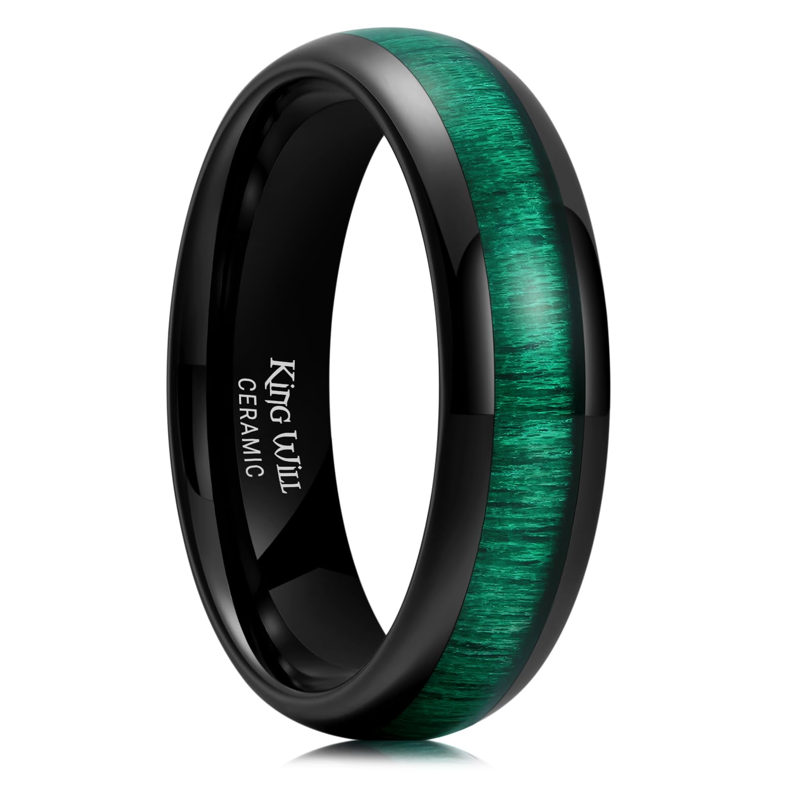 King Will 4mm/6mm/8mm Black/Rose Gold Ceramic Rings, Women Wedding BandsSets Promise Rings Inlay Woods Domed Ring for Men Comfort Fit, Hypoallergenic, Durable, Size 7-13