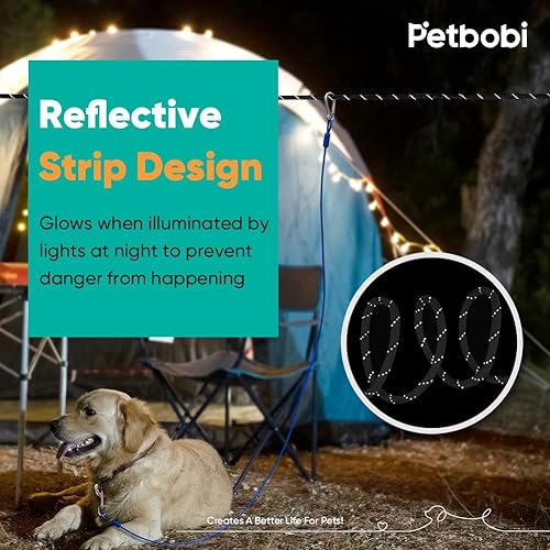Miniatura 5 de Petbobi Camino de perro para patio, 50 pies, cable de amarre para perros para acampar con cable de alambre de 10 pies, línea reflectante portátil