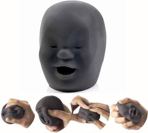 Miniatura 7 de Pelotas divertidas de emoción de cara humana, bolas para aliviar el estrés para niños y adultos, juguetes sensoriales para autismo (negro, feliz)