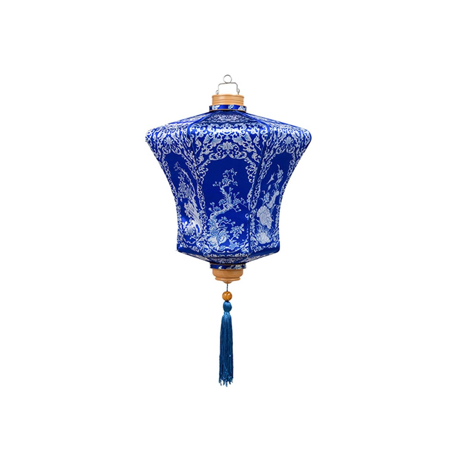 Asian Lantern, 10-inch Chinese Style Hanging Lantern Outdoor Traditional Silk Decorative Lampshade for Festival Mall Garden Decor(Blue)