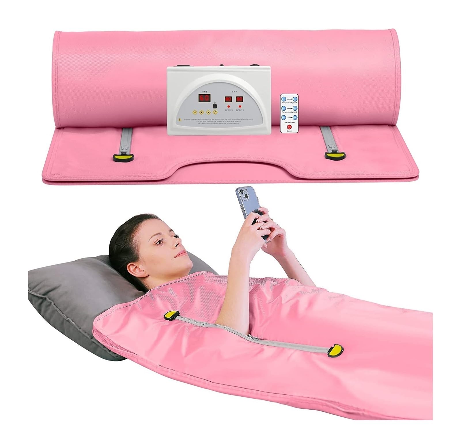 Manta de Sauna for Quemar Grasa, Manta de Sauna con calefacción de Tela Oxford for desintoxicación Corporal for salón de Belleza de Terapia de SPA en casa (Estilo Cremallera)(Pink)