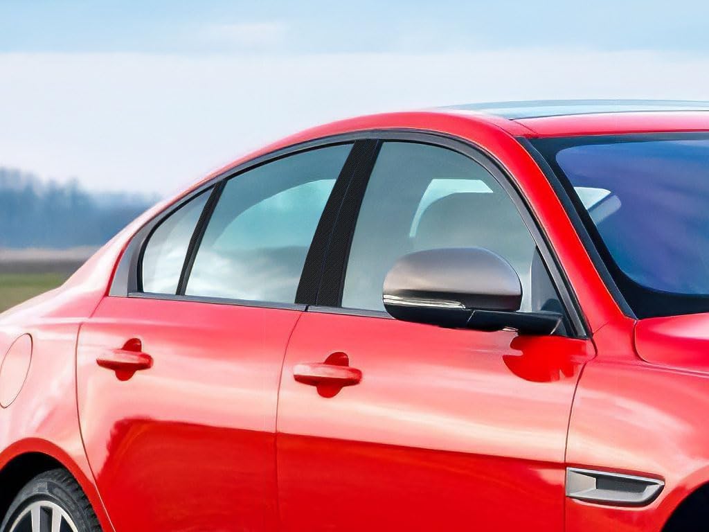 Rvinyl Pillar Post Pre Cut Window Trim Kits in Carbon Fiber 4D Black Compatible with Jaguar XE 2017-2020 - Adhesive Backs