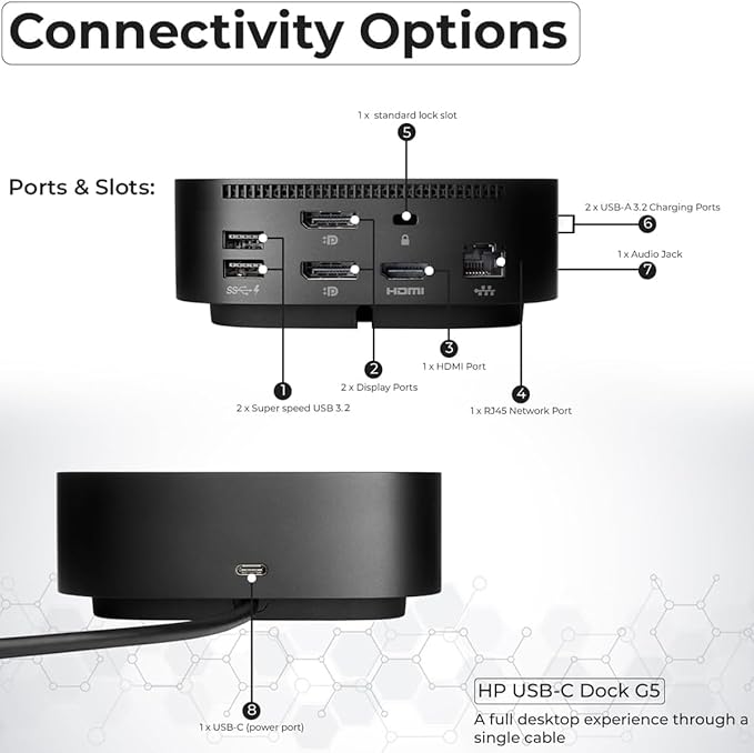 Docking Station HP G5 5YH27AV#ABA con Adaptador 120W y Cables (Renovado) miniatura 4