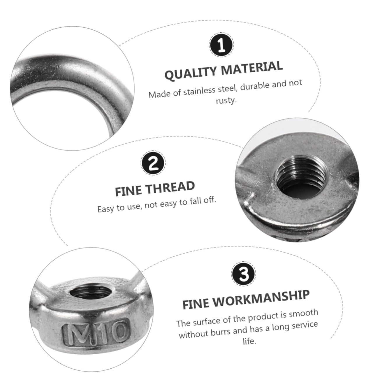 8 Pcs Stainless Steel Eye Nuts Ring Nut for Hooks