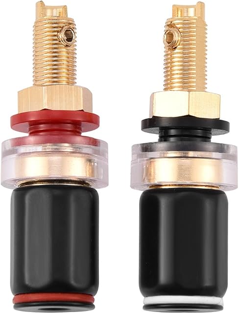2 pcs Black &Red Copper Speaker Wire Terminal Connectors Free Welding Banana Plug Socket Connector Binding Post for Amplifier Speaker Terminal Socket Connector or 4mm Banana Plug
