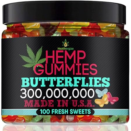 Healthergize Hemp Gummies Premium-Delicious Butterflies Hеmp Gummy Bears-Fresh Fruity Flavors-Natural Hemp Candy Peace And Relaxation-For Sleep, Stress, Calm, Relax-Made In USA-100 Count