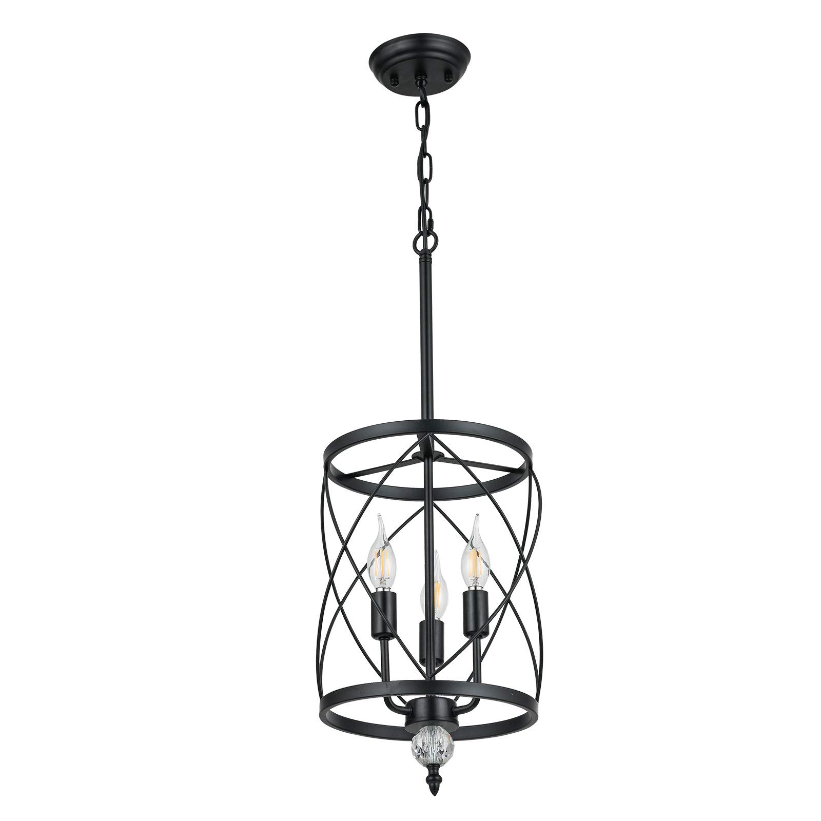 3-Light Black Pendant Light Adjustable Height Cylindrical Cage Pendant Hanging Lighting Fixture 10 Rustic Lantern Chandelier for Dining