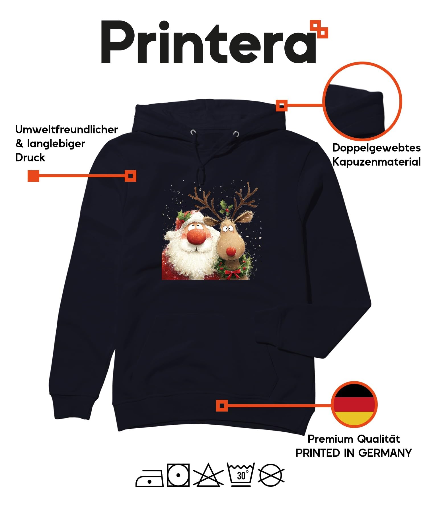 Rudolph Święty Mikołaj, renifer, czerwony nos, uroczy, zabawny prezent, uniseks bluza z kapturem