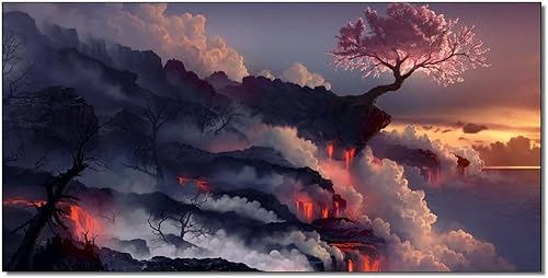 Póster de paisaje de anime, flor de cerezo, arte de pared de fantasía natural, decoración del hogar, pintura en lienzo, póster de pared para
