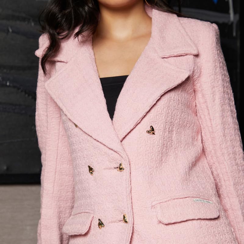 Image of PINACOLADA Women's Double-Breasted Fleece Long Coat for Casual Wear | Lapel Collar | Long Sleeve | Button Closure | Coat Crafted with Comfort Fit for Everyday Wear