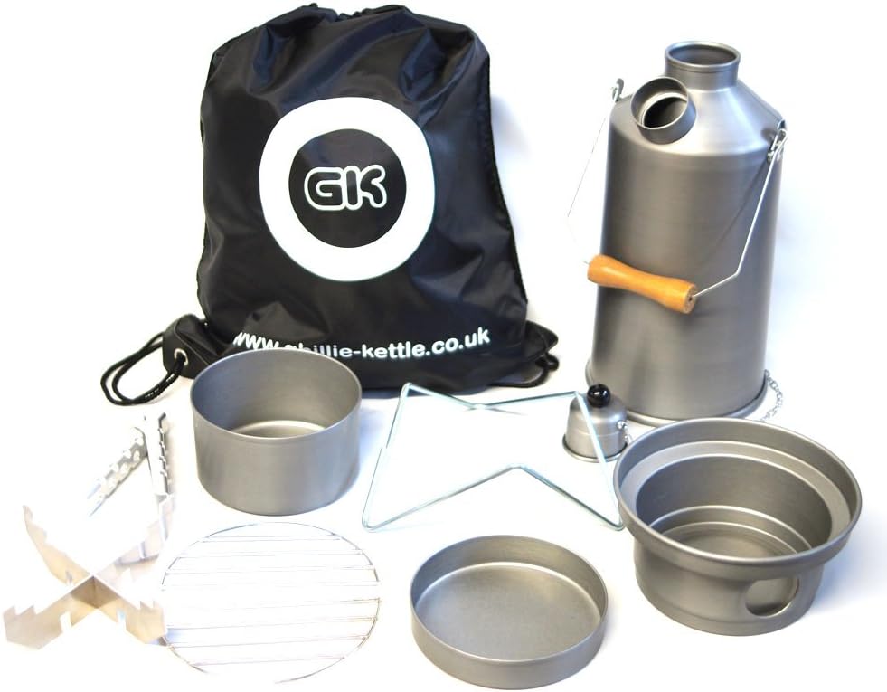Ghillie Kettle with Whistle Made in U.K Hard Anodized Camping Stove Kit with Cookset, Emergency Cooking Hunting Backpacking Trekking Kayaking Wood Burning- 1.42L - Large