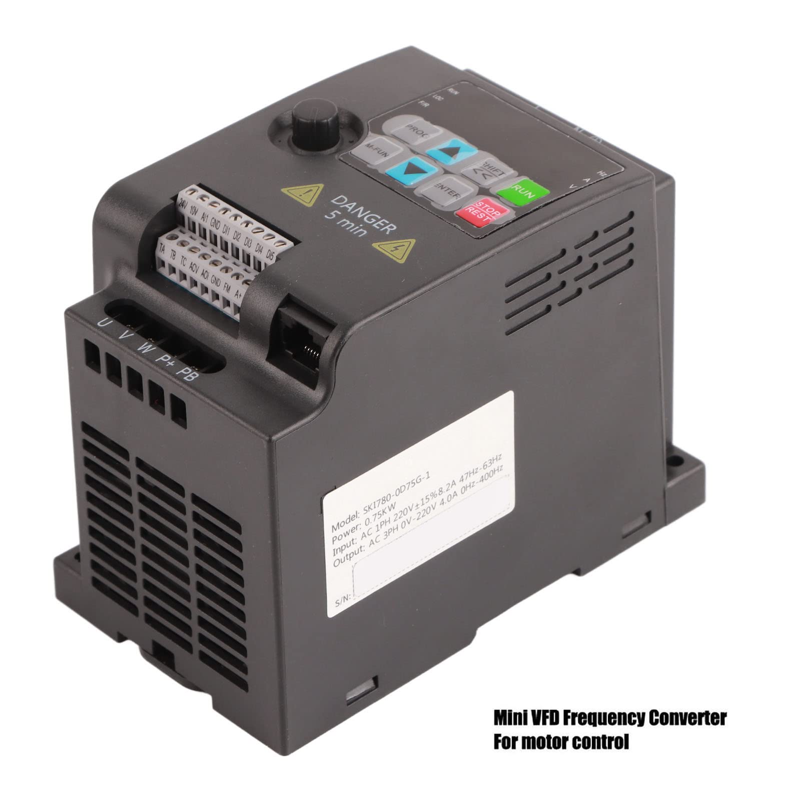 Convertitore di Frequenza SKI780 0,75kW 220V 380V, Inverter Universale per Motore Elettrico con Regolazione Velocità, VFD Mini per Pompe e Compressori, 110x85x142mm