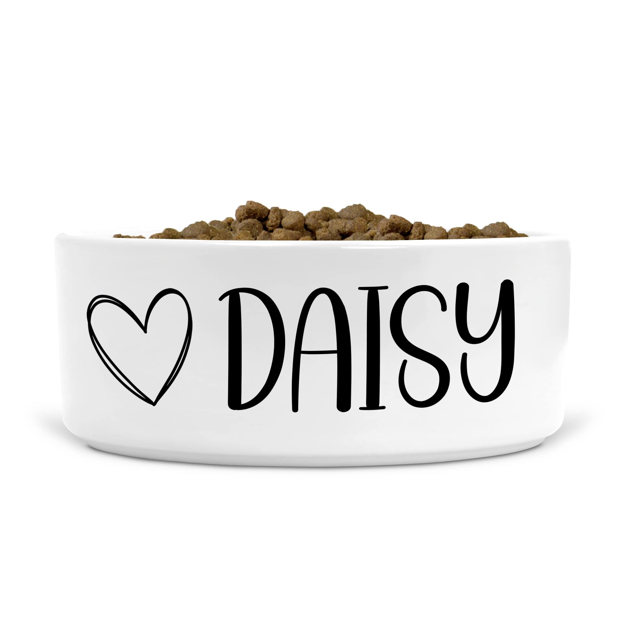 Personalised Ceramic Dog Bowl Heart - Ideal for Food & Water Bowls Size Medium-Large Dogs (Black print, Text Style HA)
