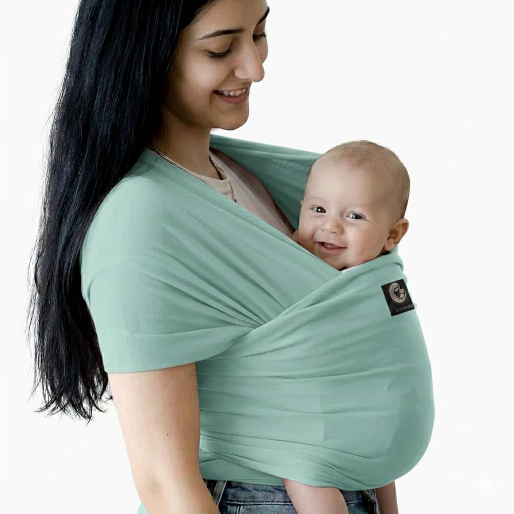 Baby Carrier Wrap for Newborn to Toddler | Ergonomic M-Position Sling | Soft Cotton, Breathable & Stretchable | Hands-Free Babywearing (Mint Green)