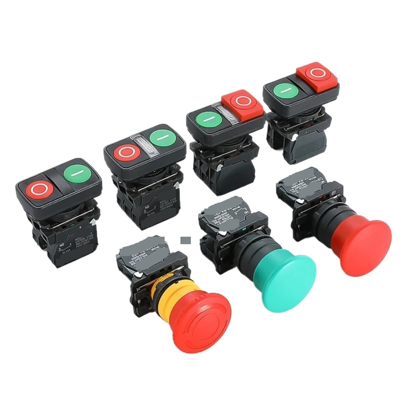 1 interruptor de botón de parada de emergencia XB4 de 22 mm, doble botón con luz, momentáneo, de reinicio automático, tipo hongo, 10 A.(Double No Light A,2NC,24 V)