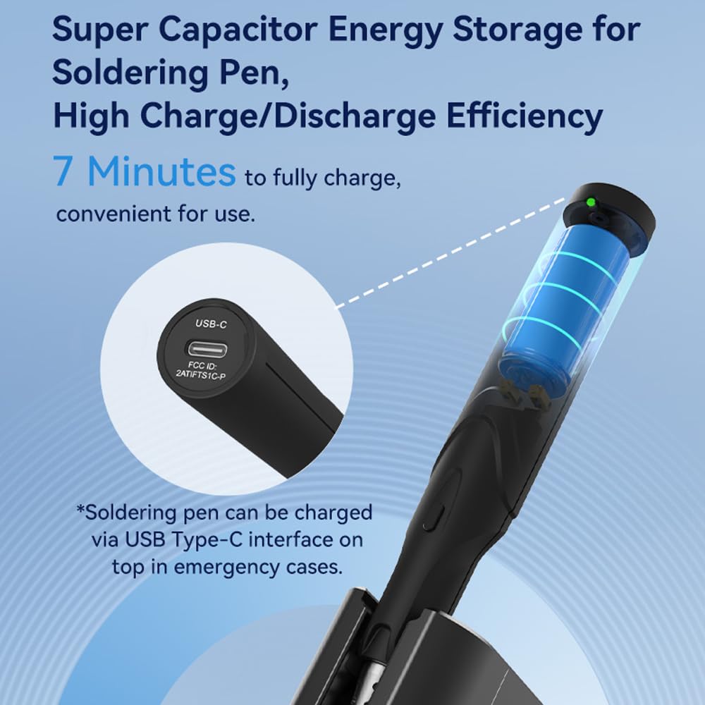 Saldatore wireless TS1C Super-condensatore Tecnologia di archiviazione Comunicazione BT Preriscaldamento intelligente Alimentazione PD standard Facile aggiornamento del firmware con TS-B02 Bit