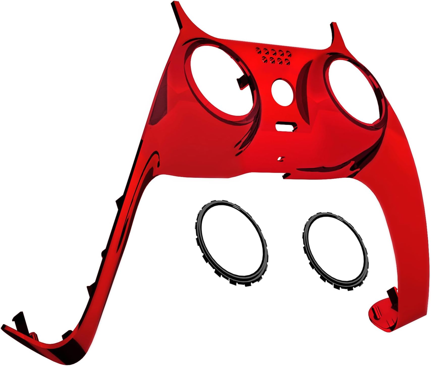 eXtremeRate Chrome Red Glossy Decorative Trim Shell Compatible with p s 5 Controller, DIY Replacement Clip Shell, Custom Plates Cover Compatible with p s 5 Controller with Accent Rings