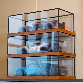 Clear Acrylic Display Case with Alloy Stable Frame, Wooden Thickened Base, Display Box for Collectibles, Cube Showcase for Lego Car Toys, Collectibles, Action Figures, Dolls