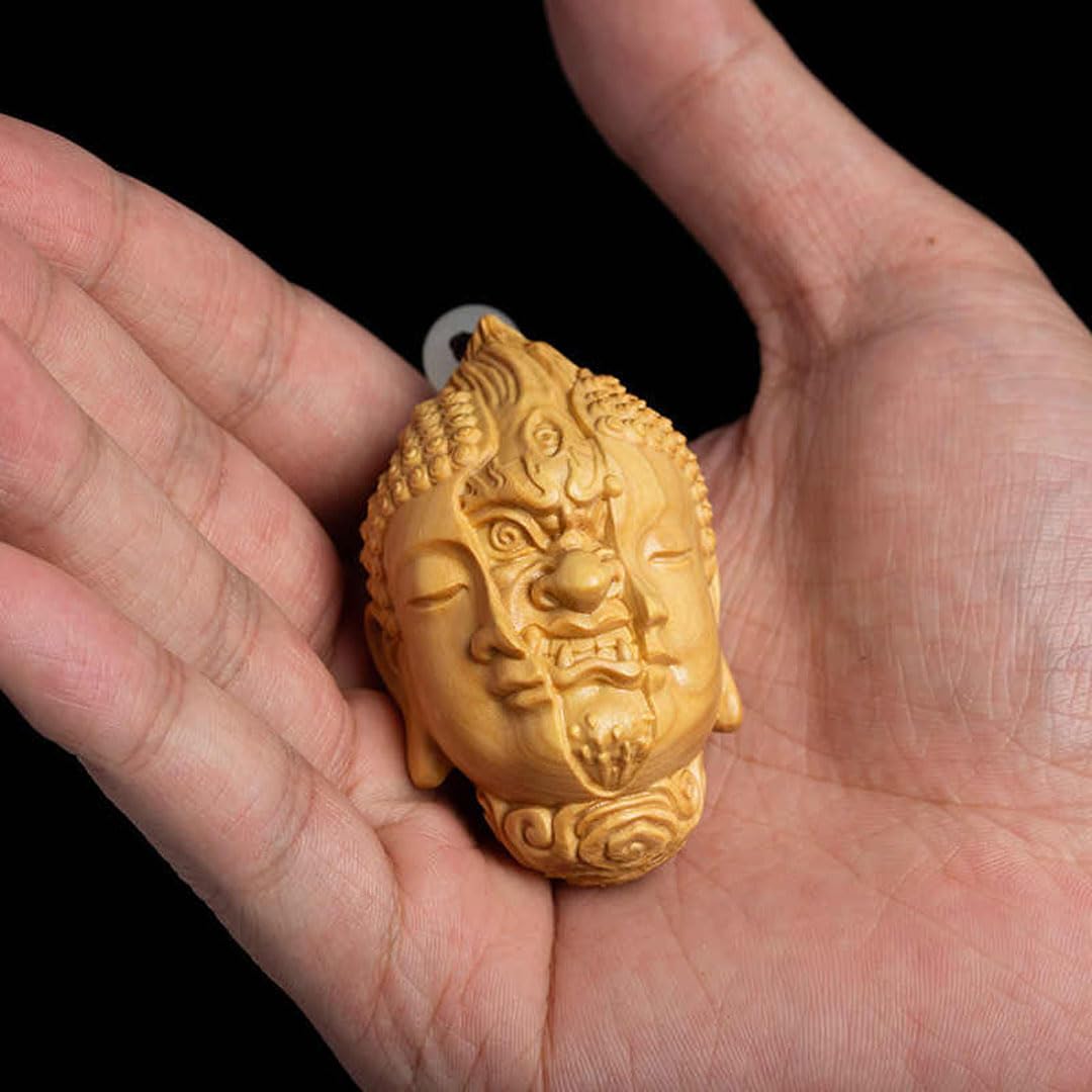 Amazon｜仏像 ミニ 一念の間 半善半悪仏像木彫り仏頭 仏魔如来 二面