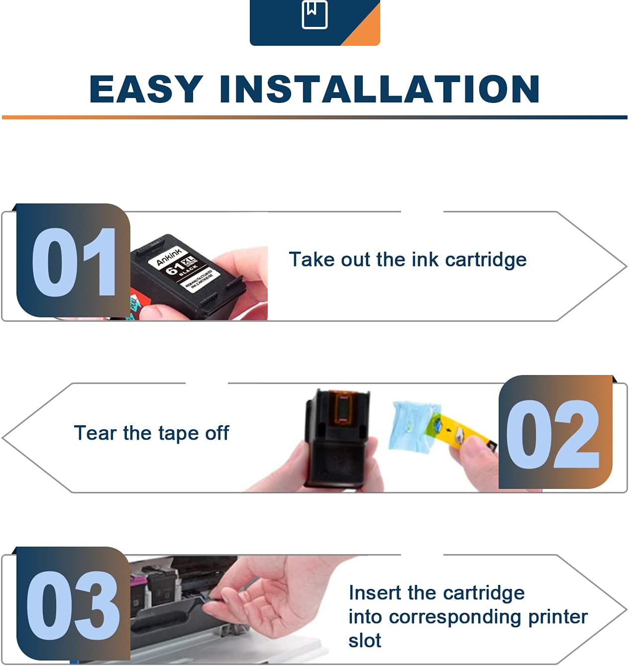 61XL Ink Cartridge (Color, 2 Pack) Replacement for HP 61 XL Combo Work with HP61 HP61XL for 5530 4500 2540 4630 4501 4502 4635 3050 2542 3512 4632 3510 3050a 2514 2541 Printer