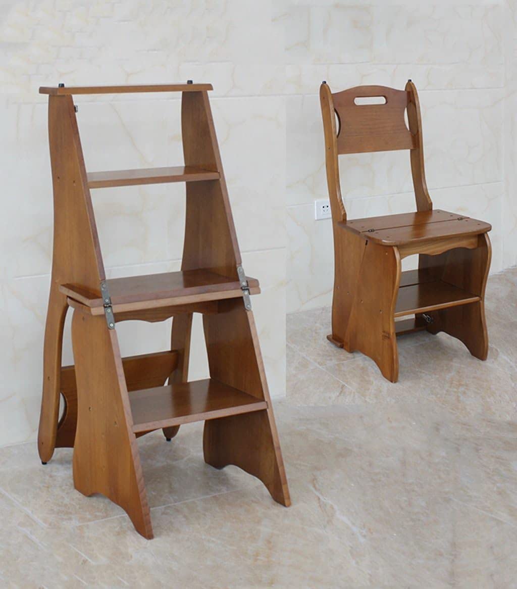 Chaise d'escalier pliante à rabat et tabouret d'escalade polyvalent en bois