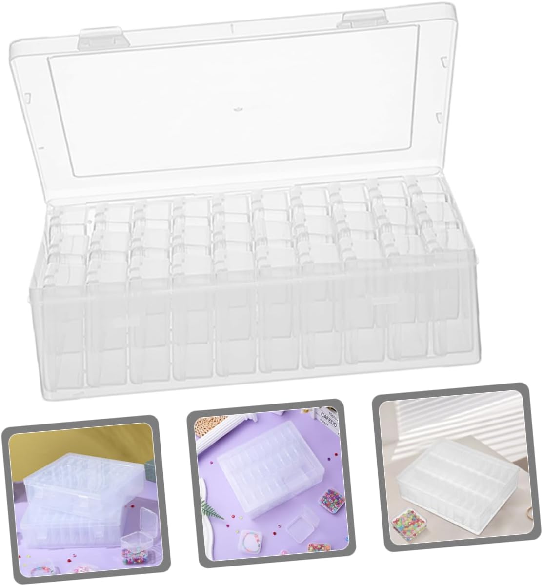 ARTIBETTER 3PCS Storage Box with Dividers Plastic Craft Organizer for Desk Multi-Functional Dustproof Container for Jewelry and Sewing Supplies