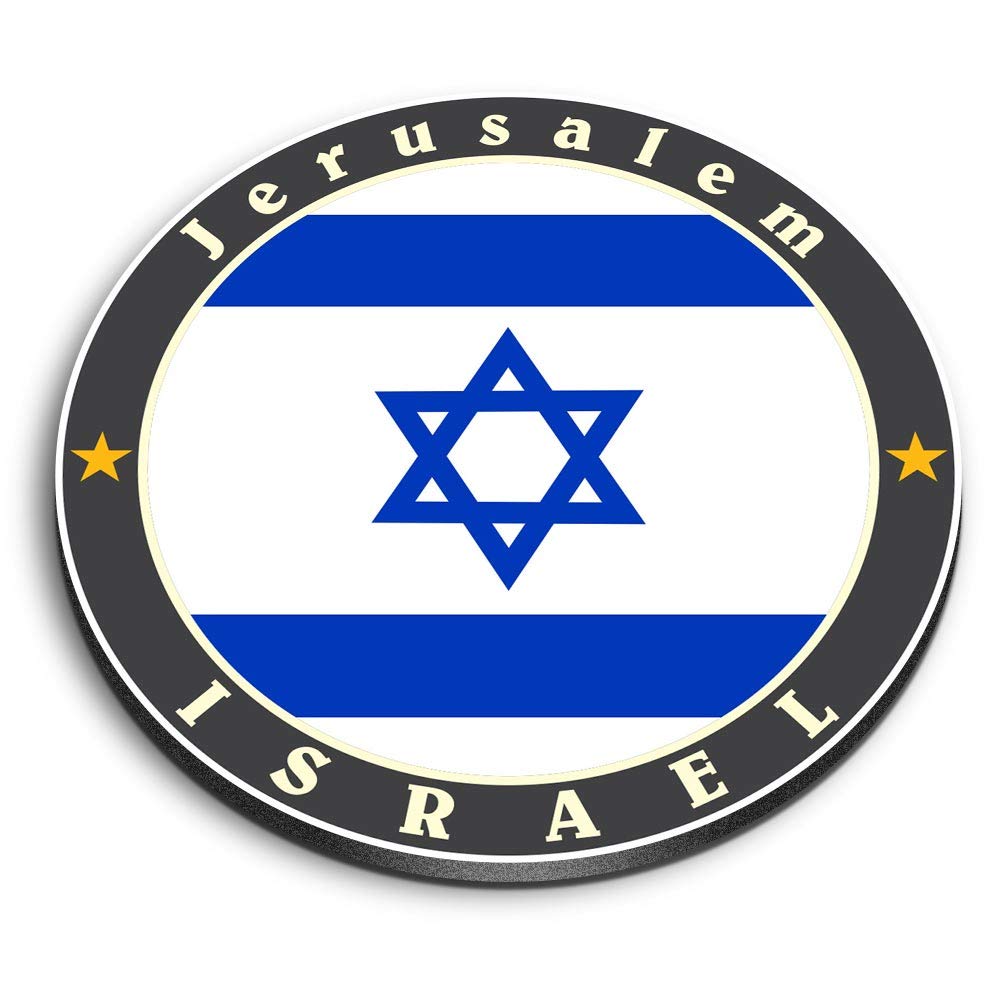 Destination Vinyl Ltd Multicolor 1 X Round Mdf Magnet - Jerusalem Israel Flag Map Travel 5618