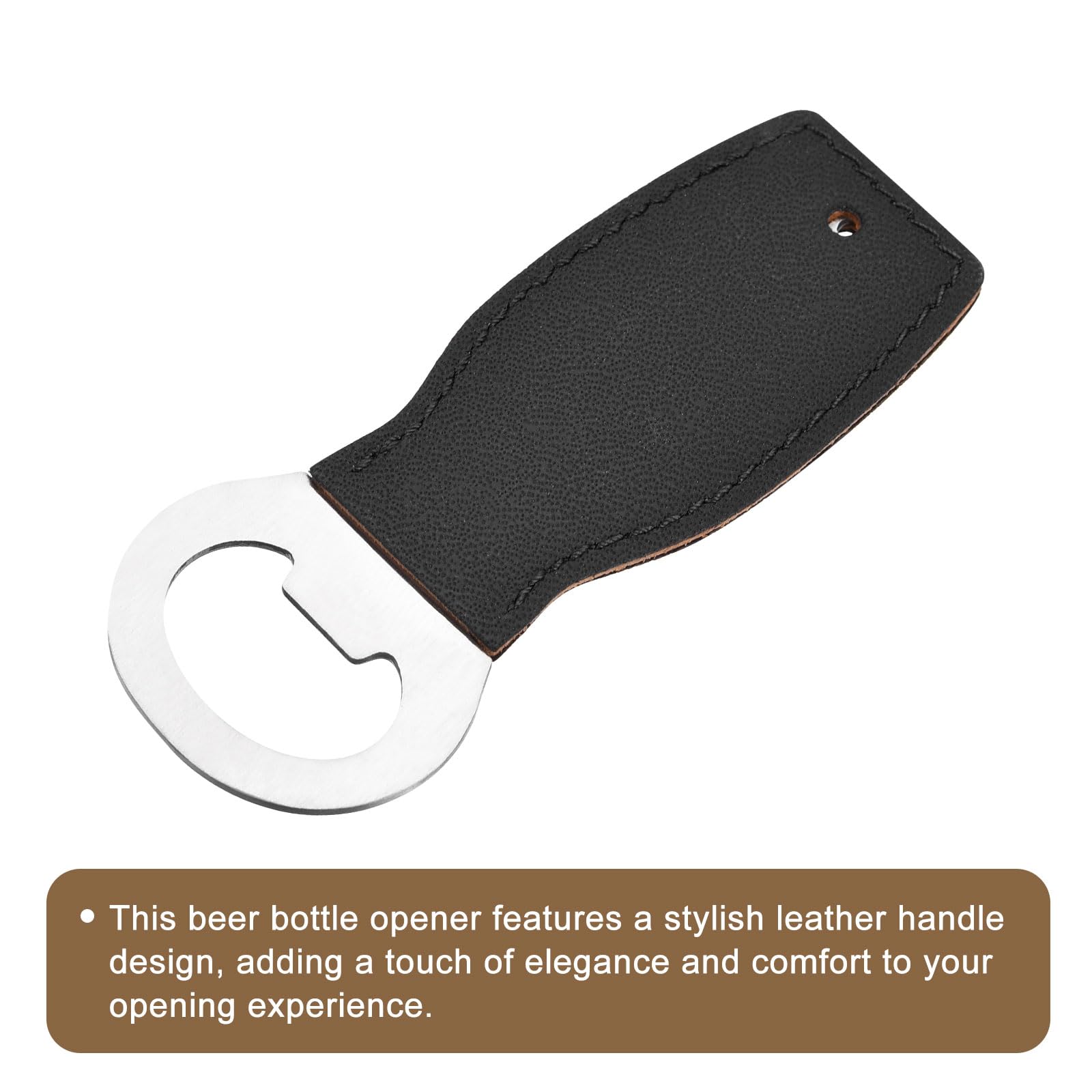 uxcell Bottle Opener, 1pcs 4", Stainless Steel Beer Bottle Opener with Leather Handle - Image 3