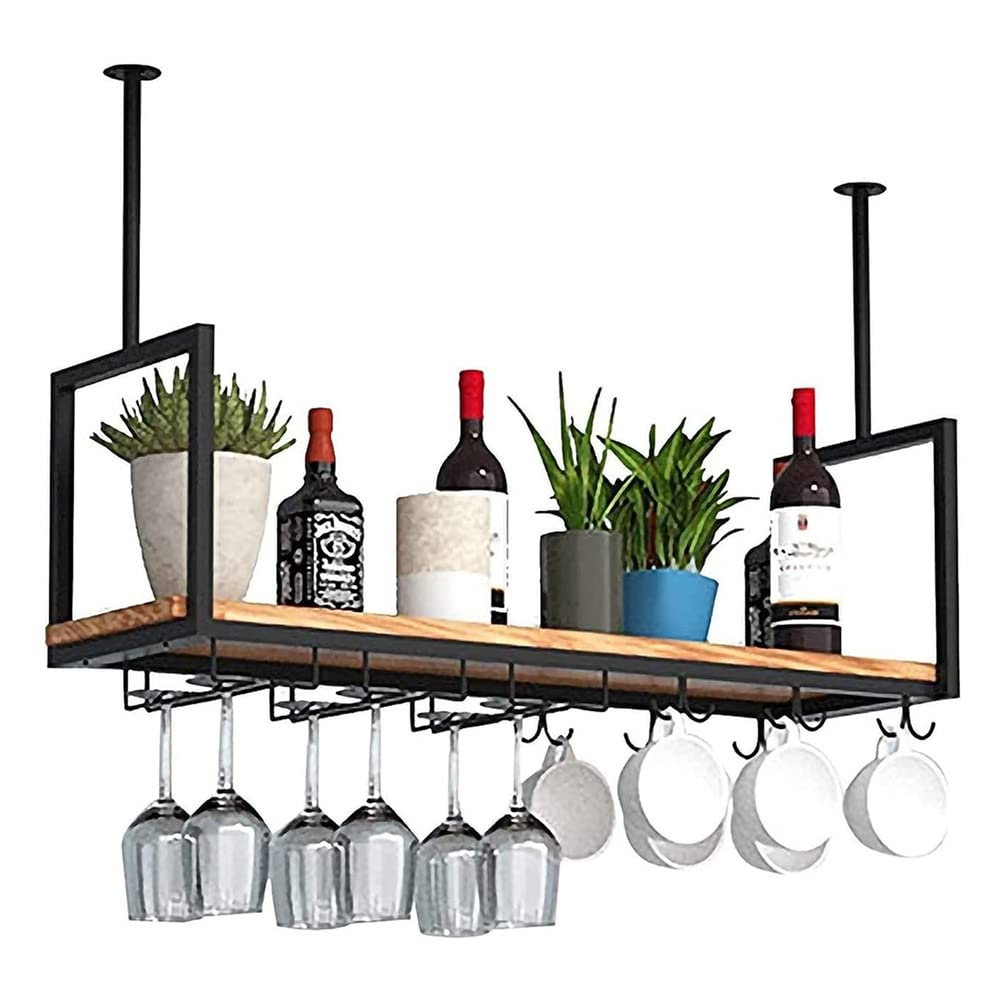 Support gobelet suspendu et casier à vin en fer forgé noir pour rangement bouteille cuisine