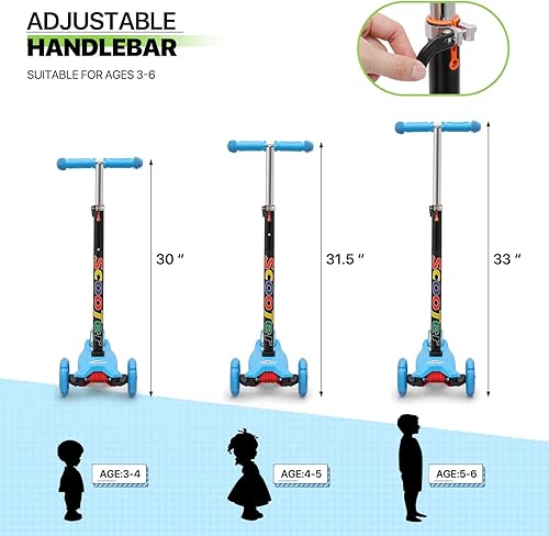 Miniatura 6 de Magshion Patinete de 3 ruedas para niños con altura ajustable, ruedas inclinadas para dirigir y iluminar, juguetes para niños y niñas, scooter de