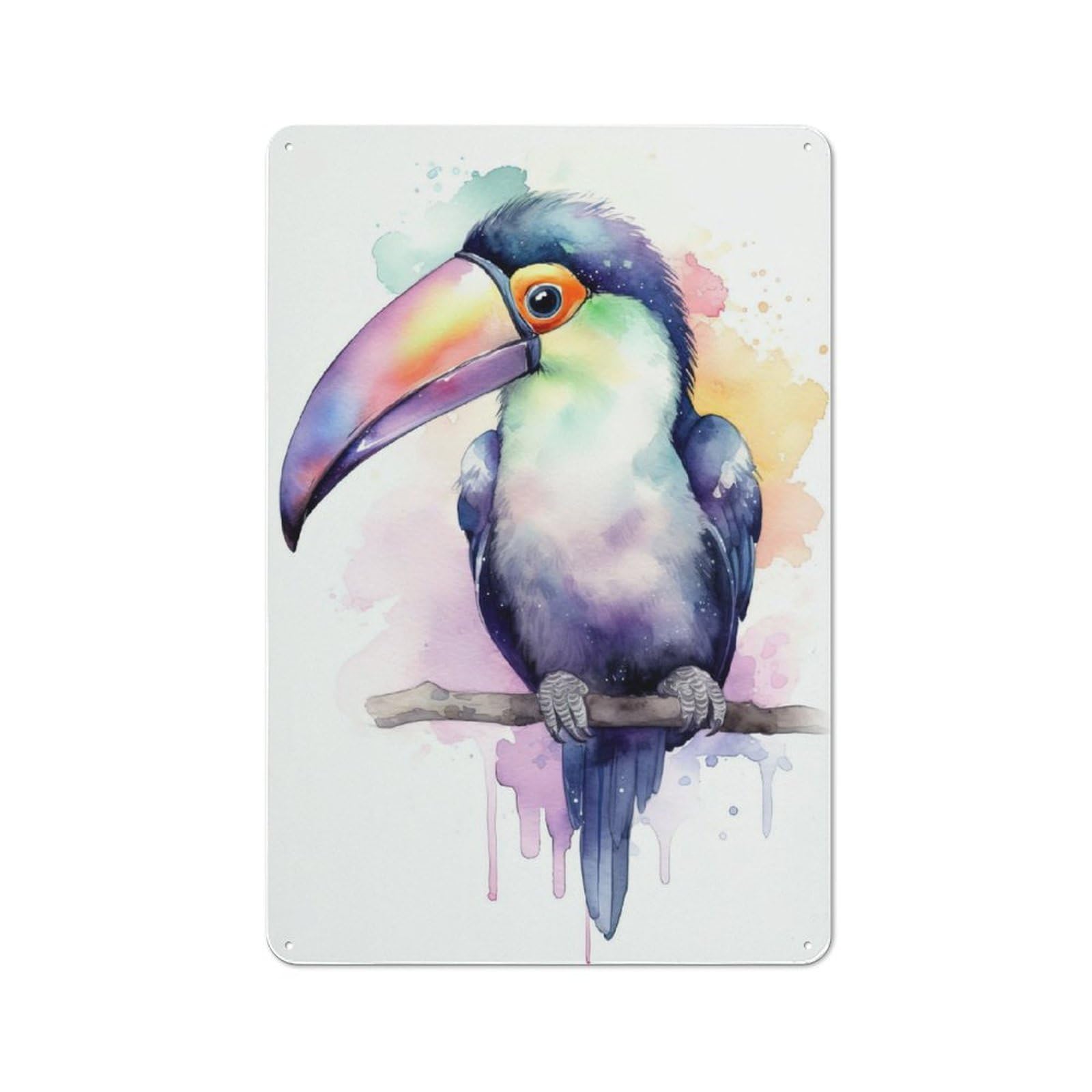 Junmoney Watercolor Baby Toucan Tin Sign 30X20cm With For Home Bar Wall, Rustic Decor, For Kitchen, Dining Room And Home Bar Wall Decor