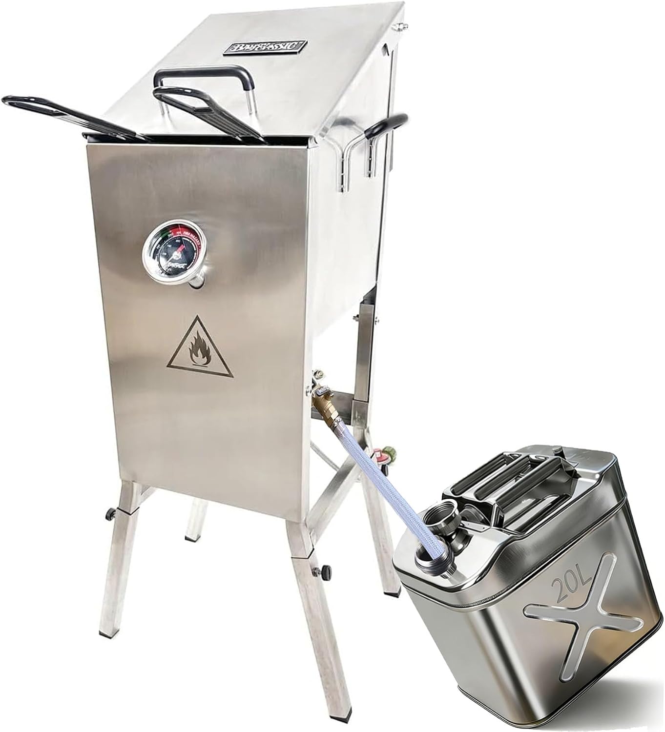 5 Gallon (20QT) 304 Stainless Steel Oil Storage Can with Spout, Food-Grade Cooking Oil Dispenser, Easy Pour Design for Restaurant, Food Truck, Camping Garden image 2