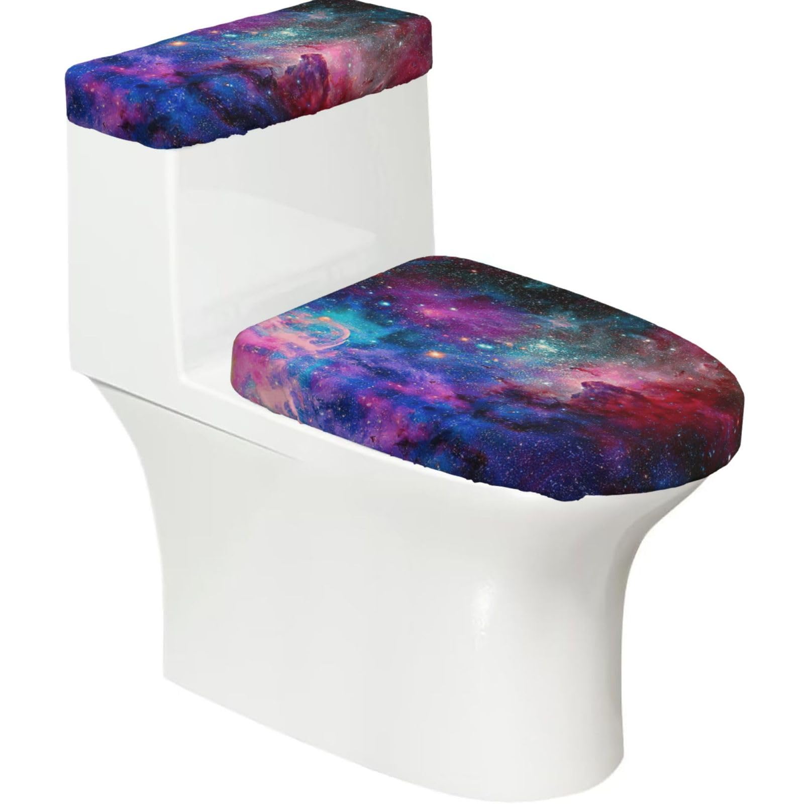 Colorful Galaxy Print Bathroom Decor Toilet Lid Cover And Tank Covers, Restroom Accessories Fits Most Round