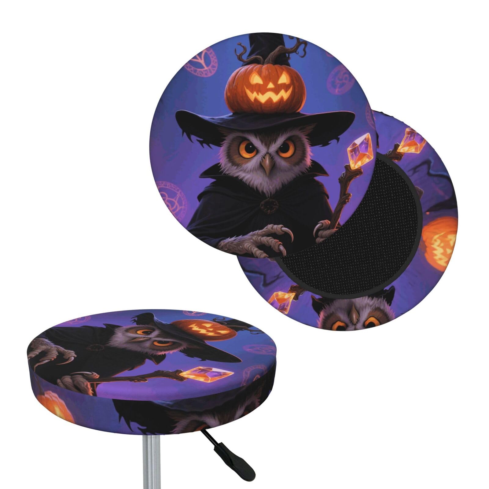 FekiLoot Halloween Owl Pumpkin Round Bar Stool Covers Stretch Washable Bar Stool Covers Dustproof Slipcover Bar Chair Covers with Elastic Band for Bar Kitchen Living Room Decor 14 Inch