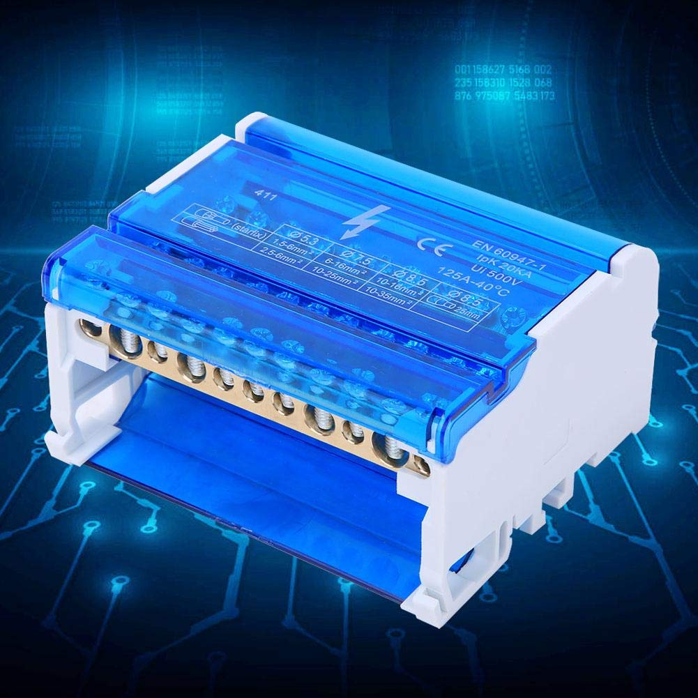 Bornier Electrique Rail DIN 4 Pôles 100A Repartiteur Electrique Monophasé Boîte de Distribution Electrique avec Connecteurs en Laiton Isolation Anti-Poussière Pour Tableaux Electriques et Automatisme
