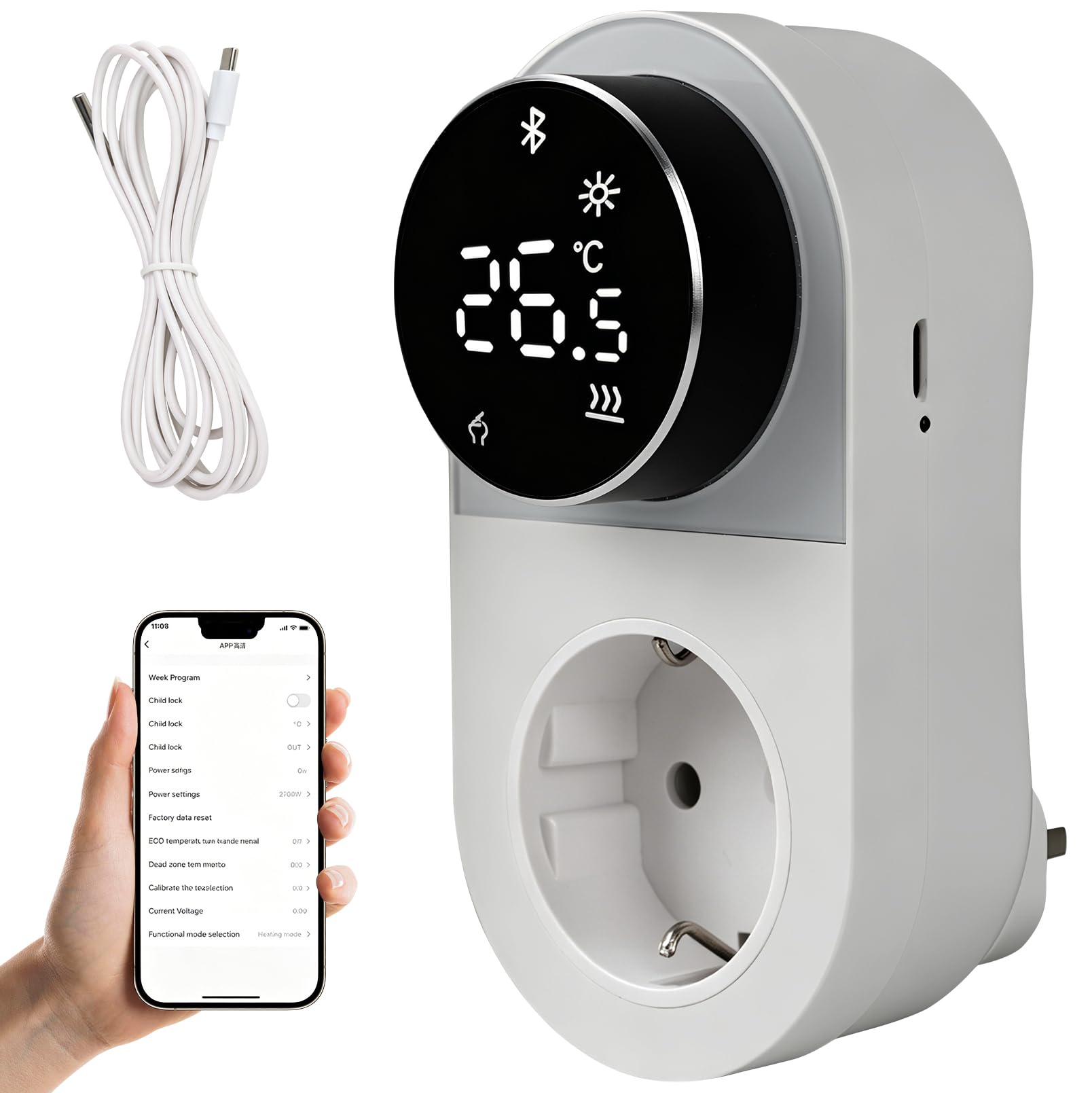 Presa Termostato Digitale, Con Schermo LCD | Regolatore di Temperatura con Timer, Compatibile con Alexa/Google Assistant, per Serre, Terrari e Acquario